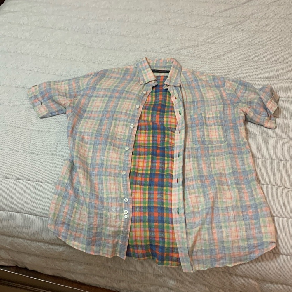 Size Medium. Multi-colored Short Sleeve Button Down